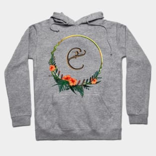 Letter E in tropical circular flower frame with girl figure Hoodie